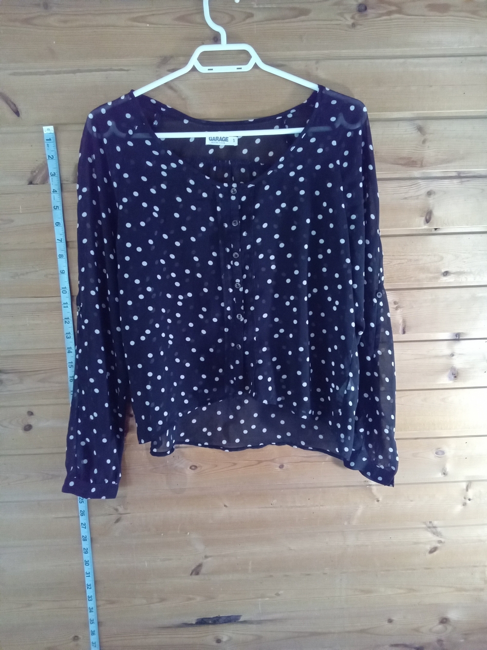 Garage Black Button-Front Polka Dot Long Sleeve Top